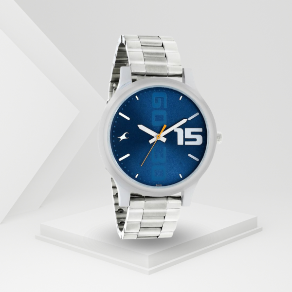 Fastrack Bold Quartz Analog Watch with Blue Dial and Stainless Steel Strap (Model: NS38051SM05)